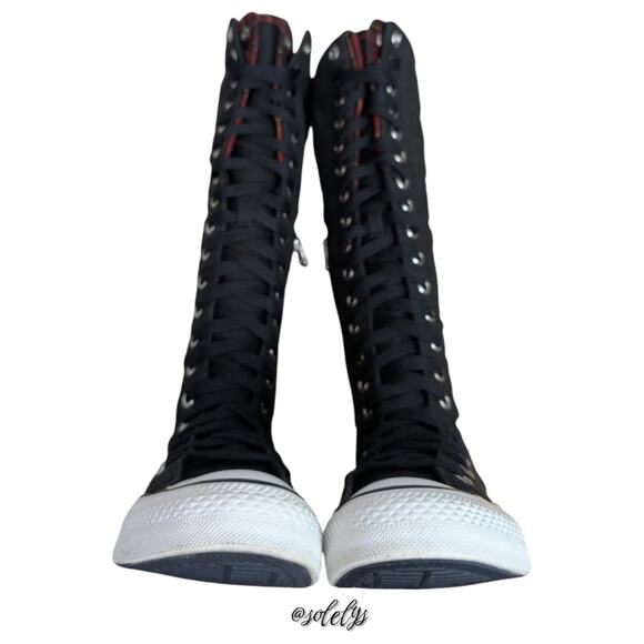 Converse RARE 2007 Japan All Star XXHI Knee High Black Red Plaid Foldover M5/W7 - Picture 9 of 16